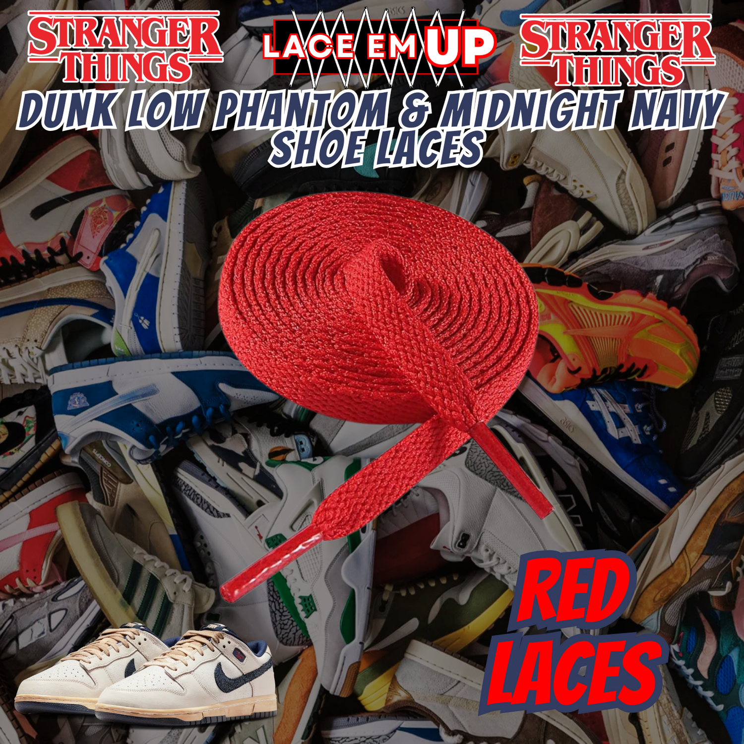 Dunk Low Phantom & Midnight navy Shoe Laces Spotted Splatter Cement replacement
