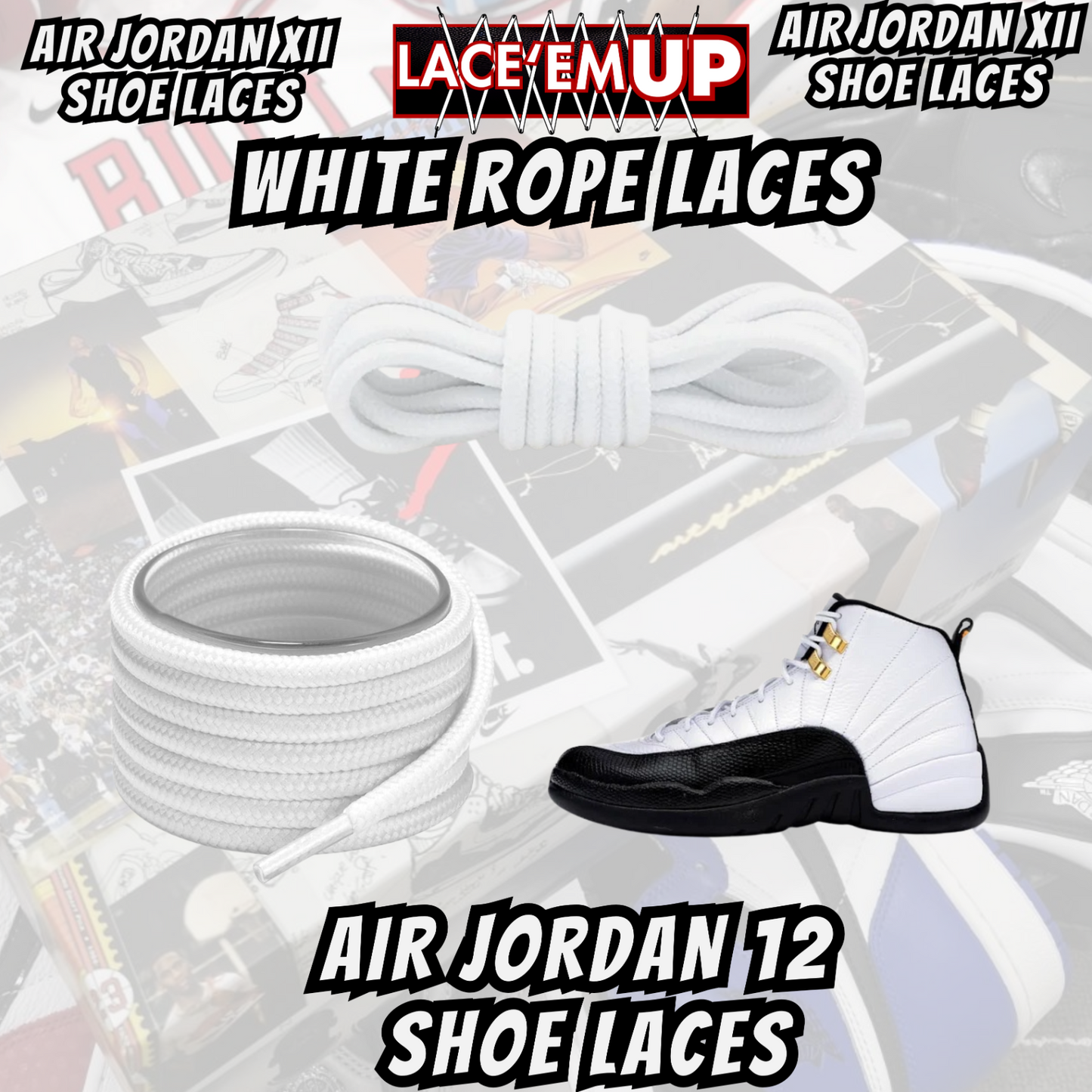 Retr 12 AJ12 Premium Replacement Rope Round Shoe Laces for Unc Melo Laces
