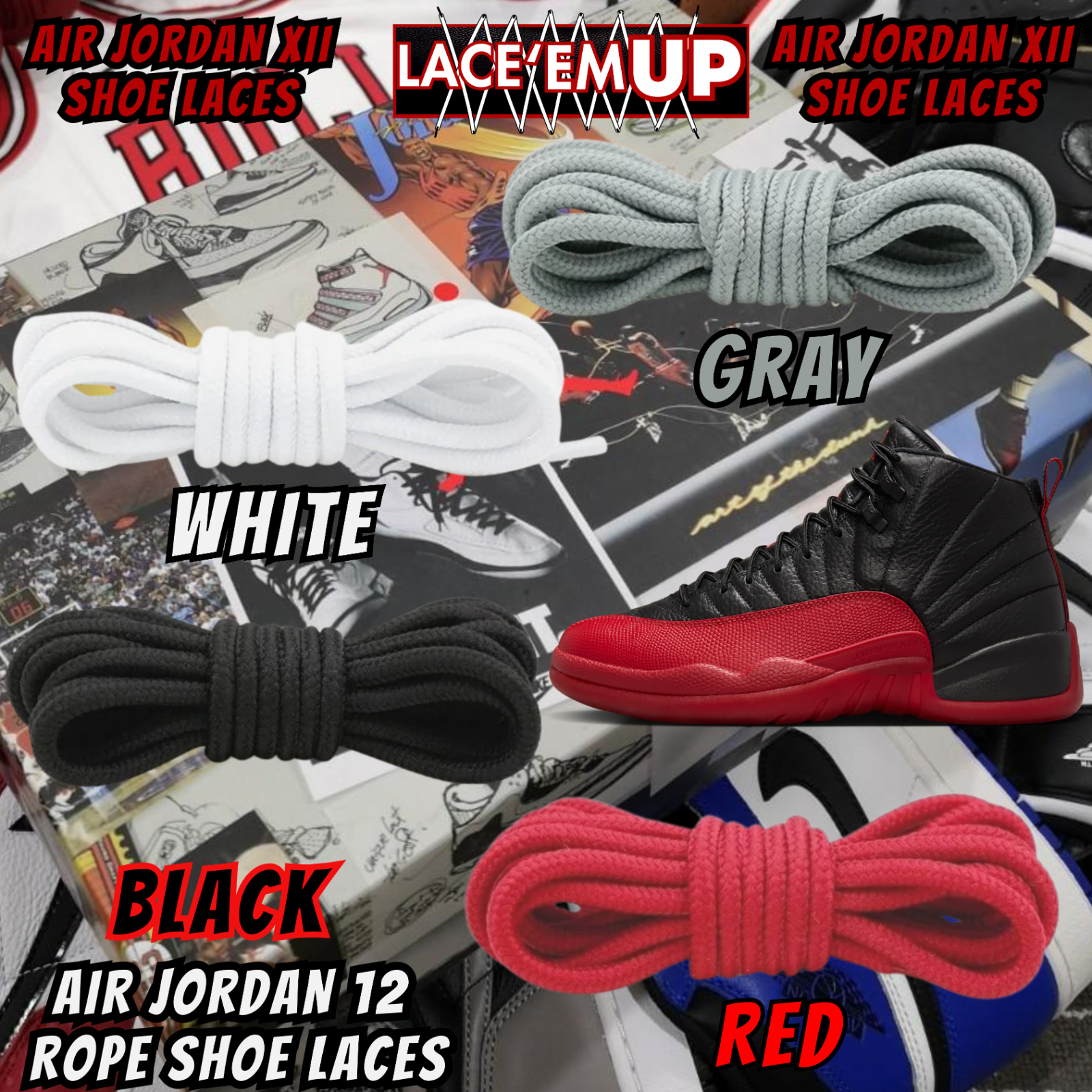 Air Jordan 12 AJ12 FLU GAME Premium Replacement Rope Round Shoe Laces