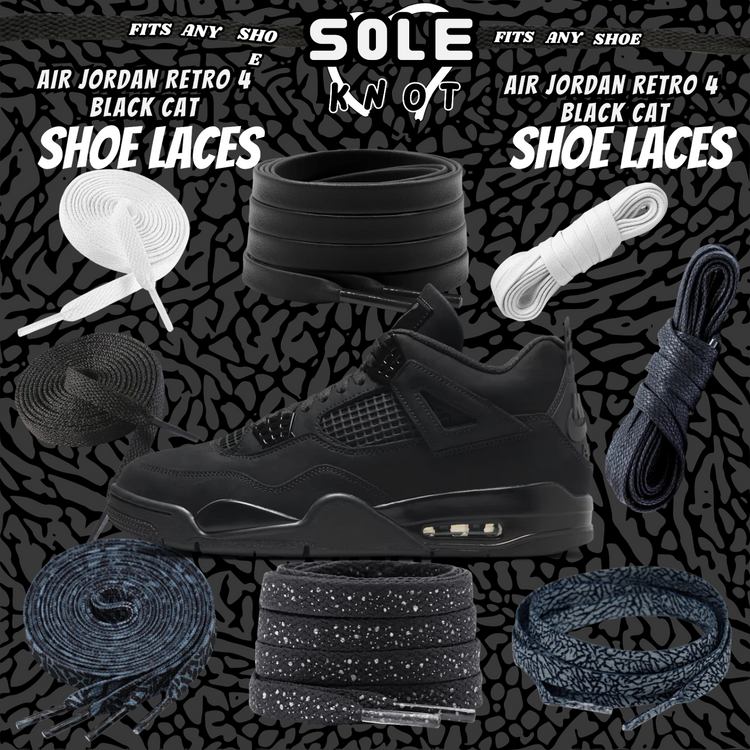 BLACK CAT Shoe Laces Spotted Splatter Cement replacement for jordan 4 black cats