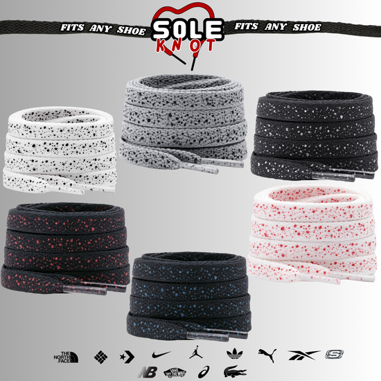 SOLE KNOT- CEMENT Flat Shoe Laces Spotted Splatter Cement AJ3 AJ4 Colored Tips