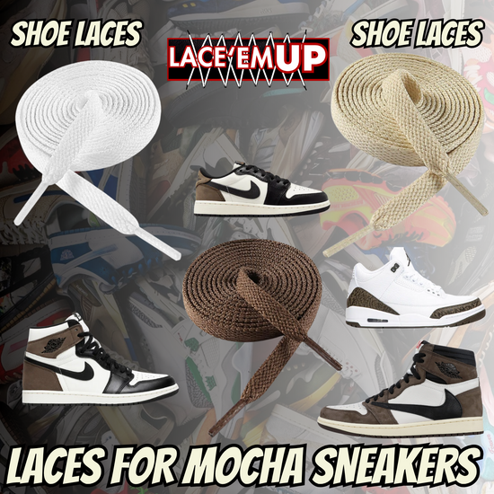 PREMIUM SHOE LACES TO MATCH JORDAN MOCHA, MOCHA SNEAKER  SHOE LACES COLORED TIPS