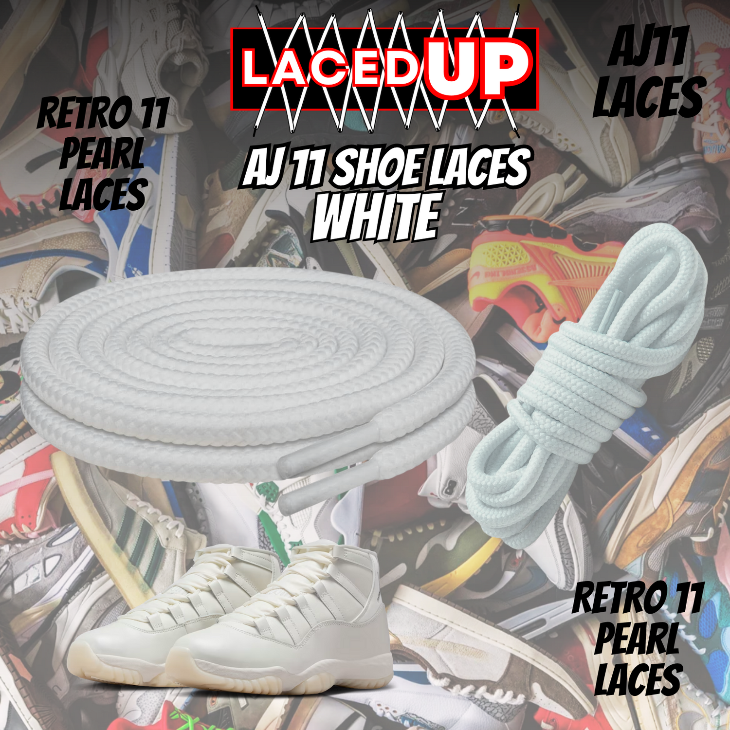 Retro 11 PEARL Premium Replacement Rope Round Shoe Laces, AJ 11 LACES