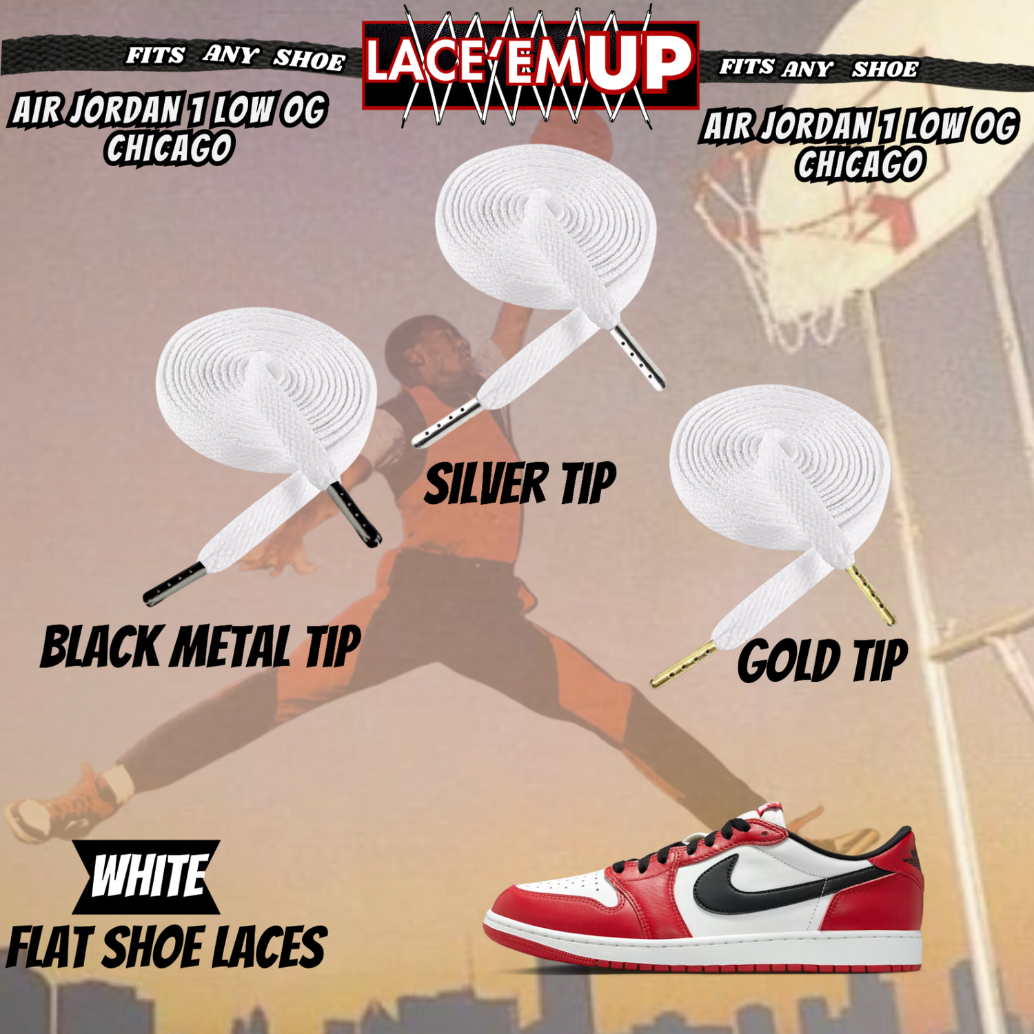 Retro 1 CHICAGO Shoe Laces Cement replacement for Retro 1  OG BLACK TOE