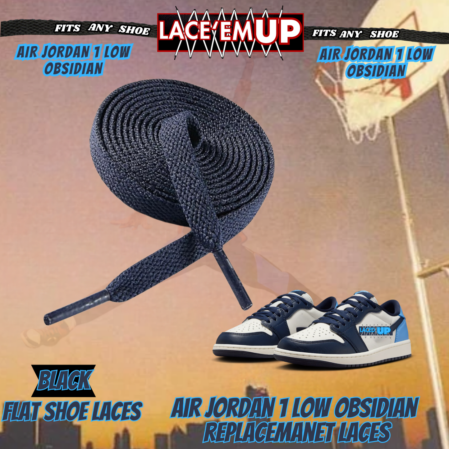 AJ 1 OBSIDIAN Shoe Laces replacement for jordan 1  OG, UNC LACES, NAVY BLUE LACE