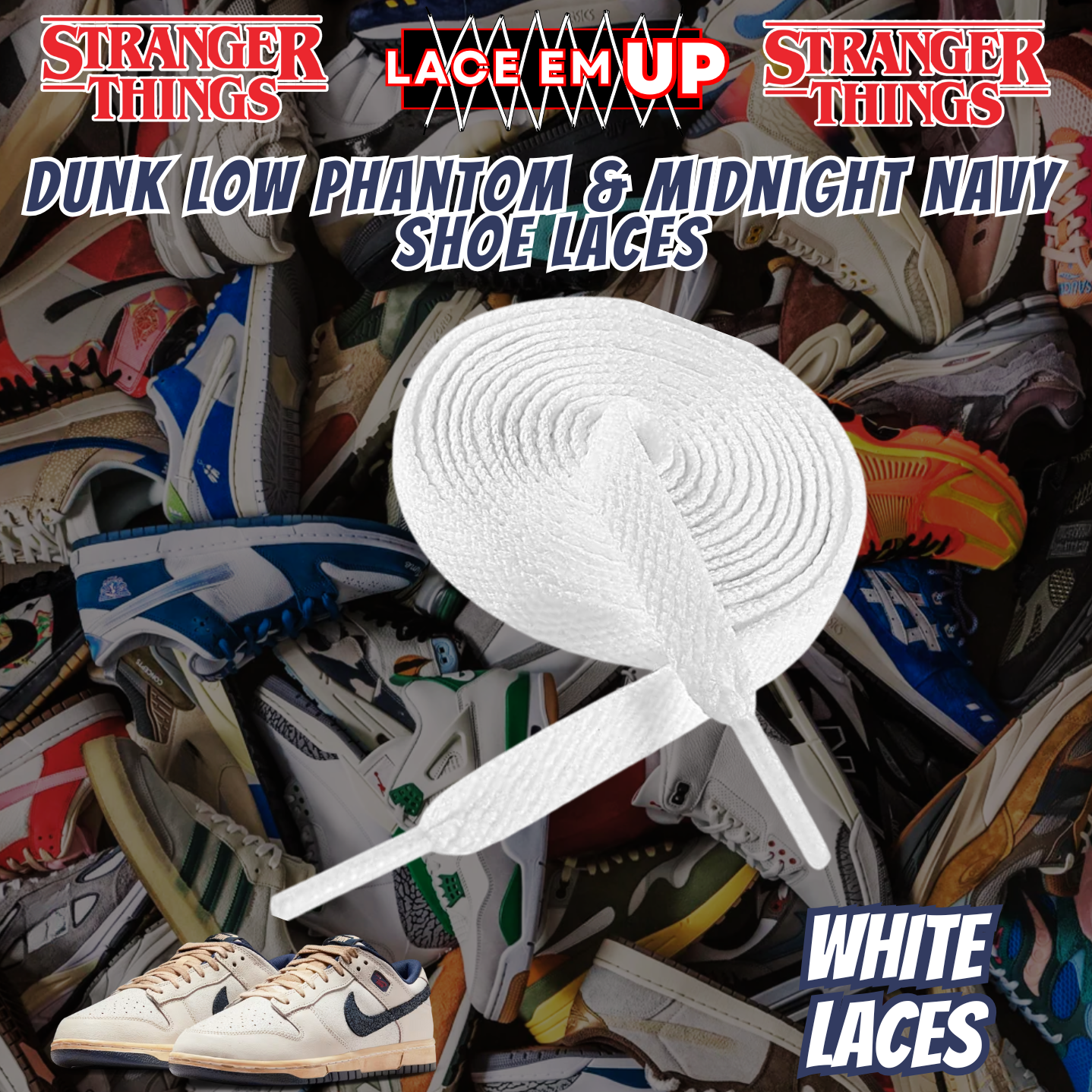 Dunk Low Phantom & Midnight navy Shoe Laces Spotted Splatter Cement replacement