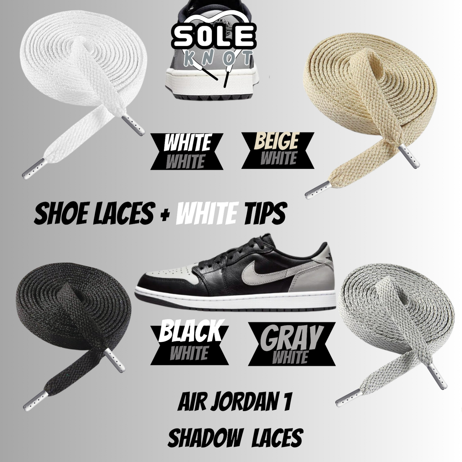 PREMIUM SHOELACES FOR  Air AJ Jordan 1 SHADOW