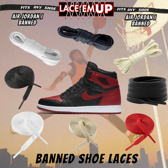 "Banned" Flat Shoe Laces replacement for jordan 1  OG BLACK TOE LACES