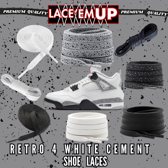 Retro 4 White Cement Shoe Laces Spotted Splatter Cement replacement