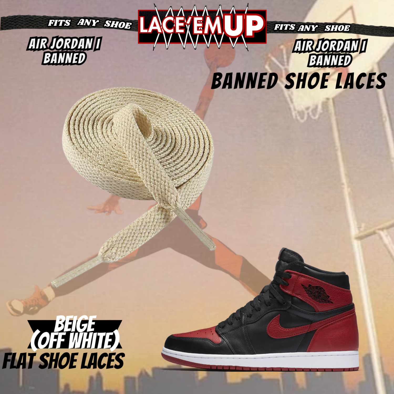 "Banned" Flat Shoe Laces replacement for jordan 1  OG BLACK TOE LACES