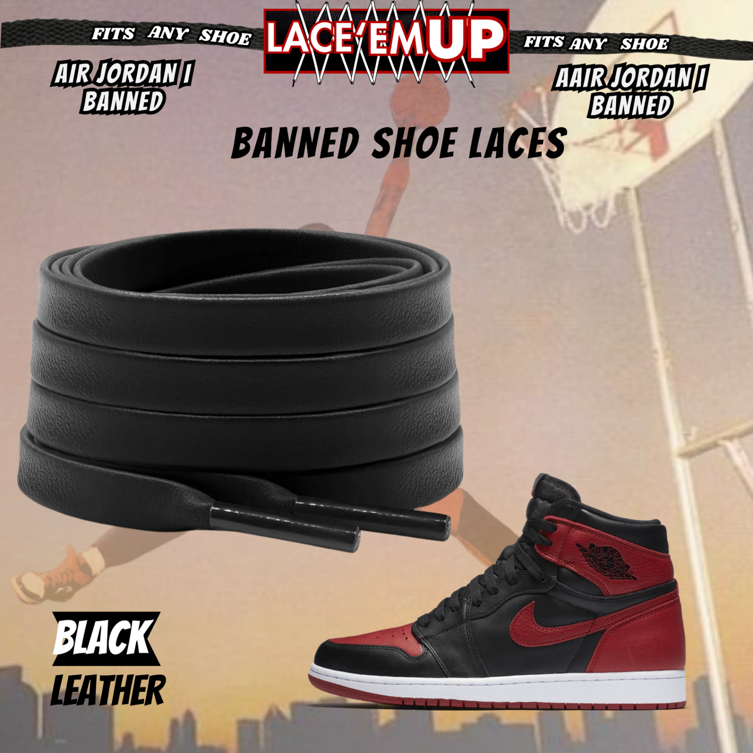 "Banned" Flat Shoe Laces replacement for jordan 1  OG BLACK TOE LACES