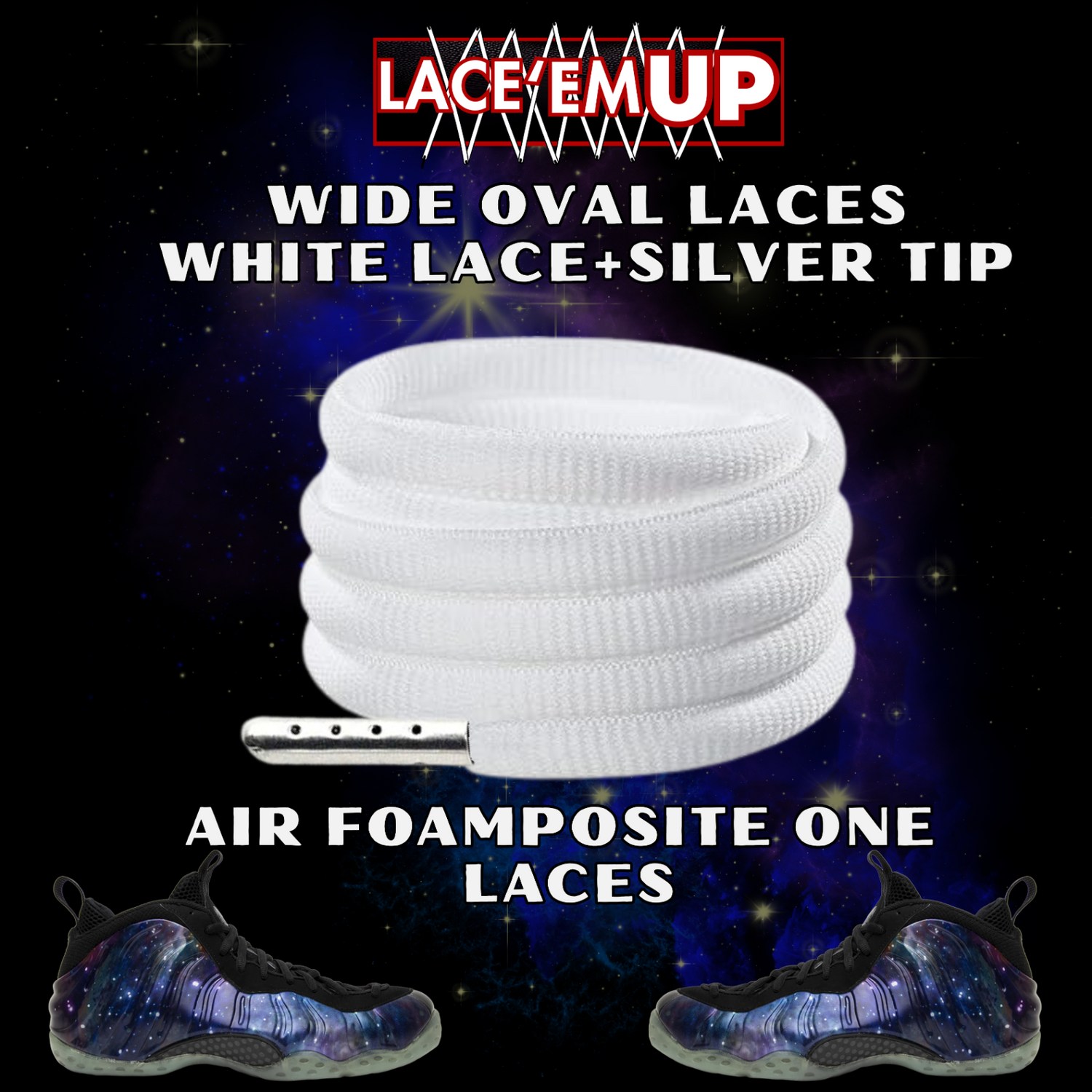 Foamposite Galaxy Wide Oval Laces Replacement Oval Shoe with color tips-PREMIUM