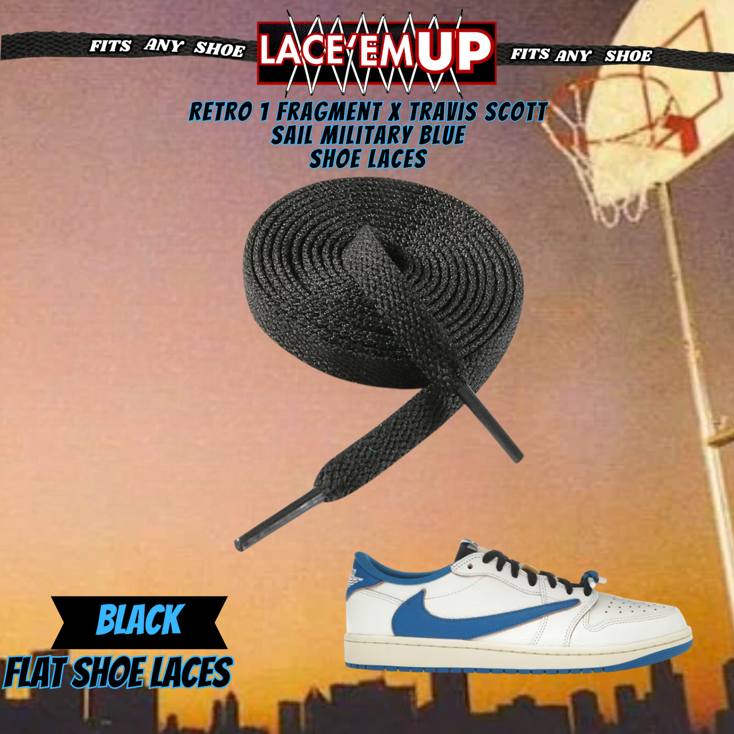 Retro 1 TS Sail Military Blue Shoe Laces replacement for AJ1 TRAVIS LACES