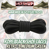 Retro 3 Medium Green Shoe Laces replacement, sneaker shoe laces. aj3,aj4,AJ12