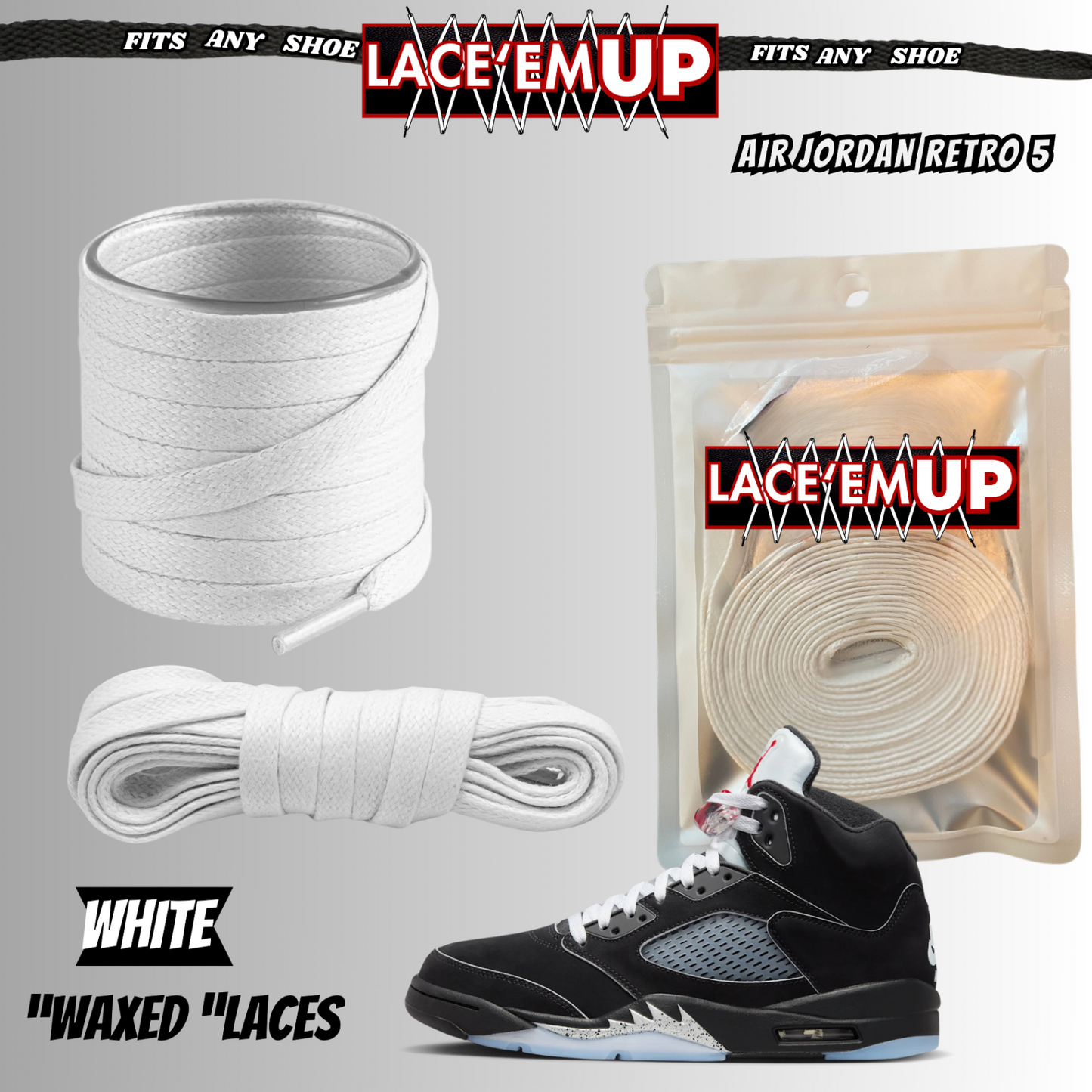 METALLICS 5'S Shoe Laces Cement replacement for jordan 5 reimagined metallic