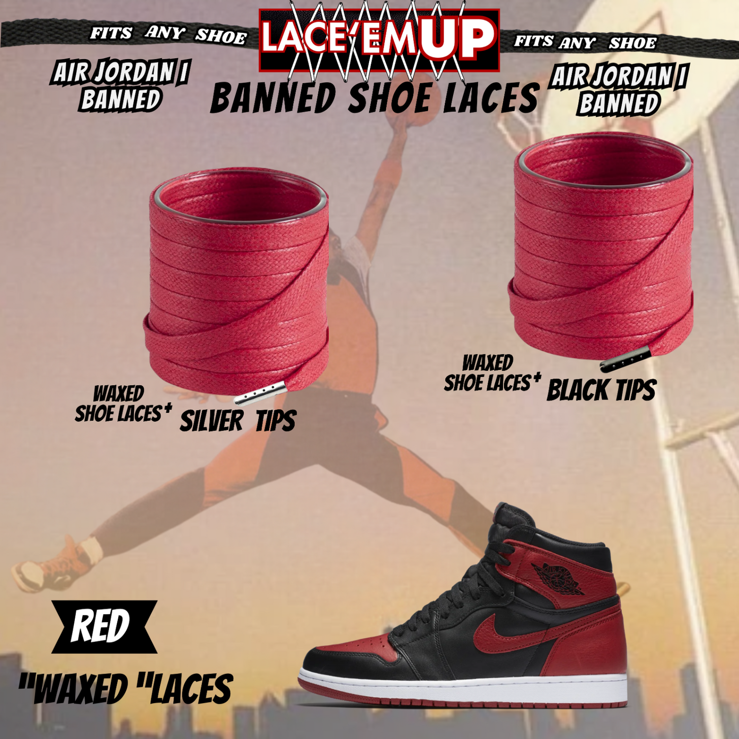 "Banned" Flat Shoe Laces replacement for jordan 1  OG BLACK TOE LACES