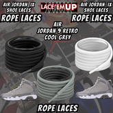 Air Jordan 9 COOL GREY  Premium Replacement Rope Round Shoe Laces. AJ9 LACES