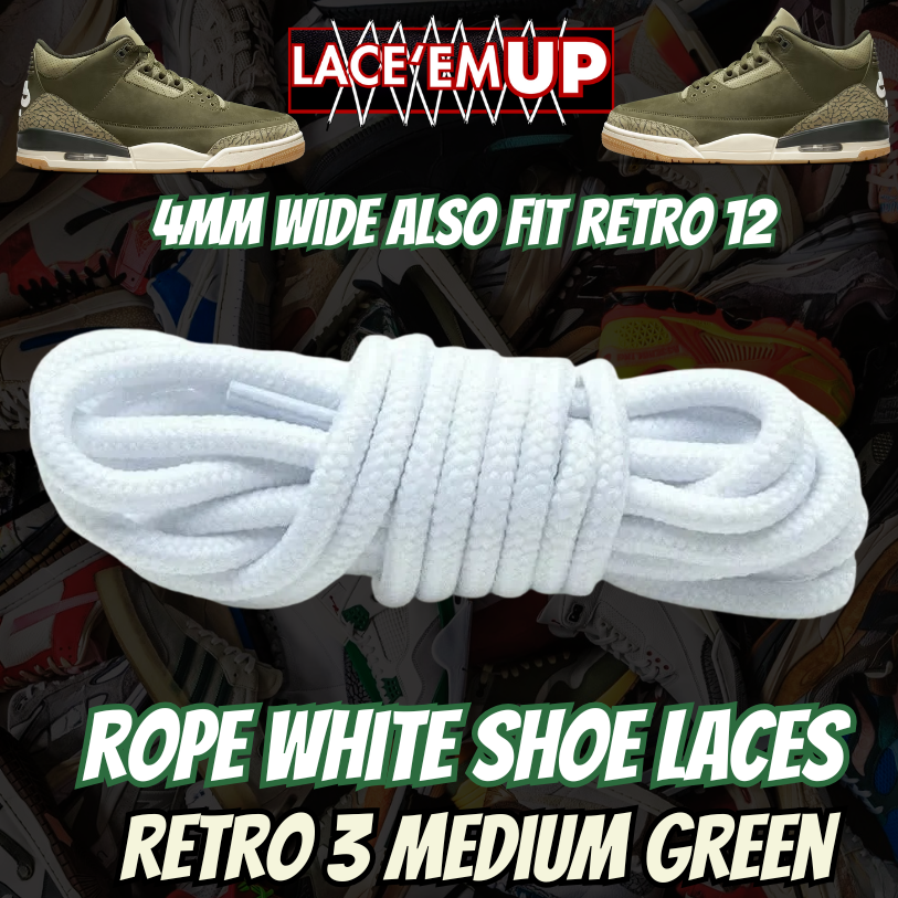 Retro 3 Medium Green Shoe Laces replacement, sneaker shoe laces. aj3,aj4,AJ12