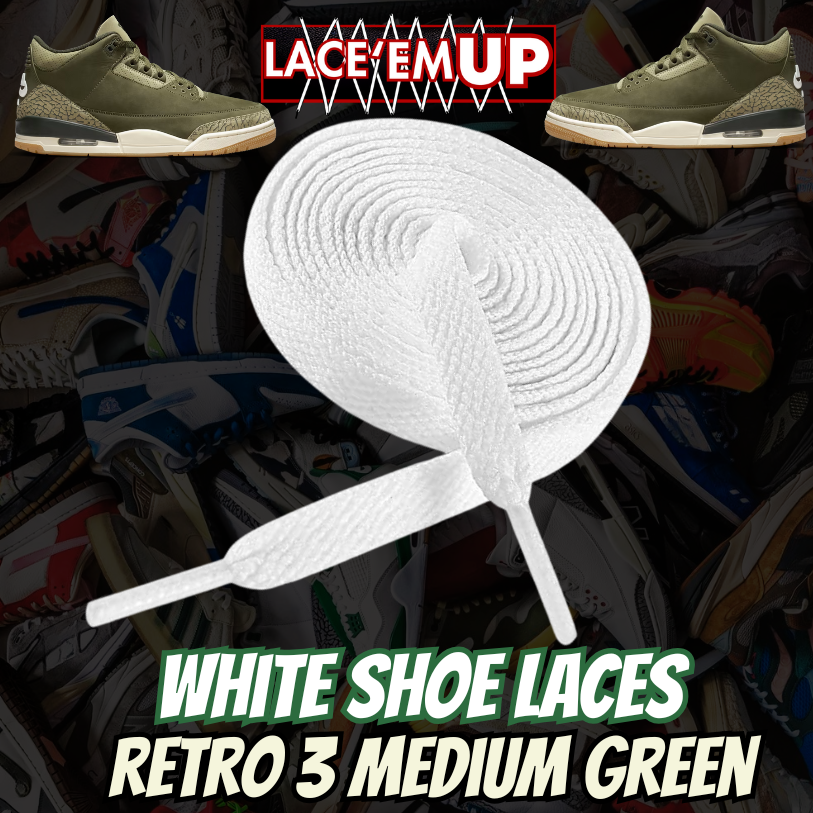 Retro 3 Medium Green Shoe Laces replacement, sneaker shoe laces. aj3,aj4,AJ12