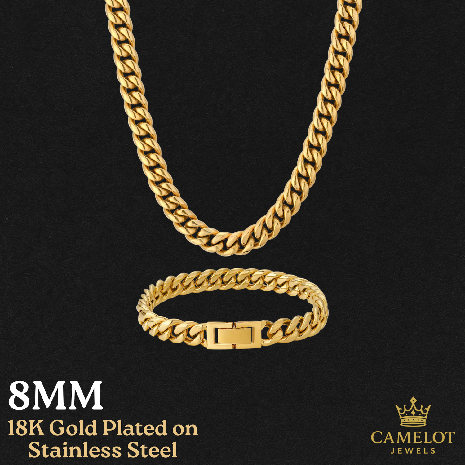 18K Gold Plated Stainless Steel Miami Cuban Curb Link Necklace Chain Men Women