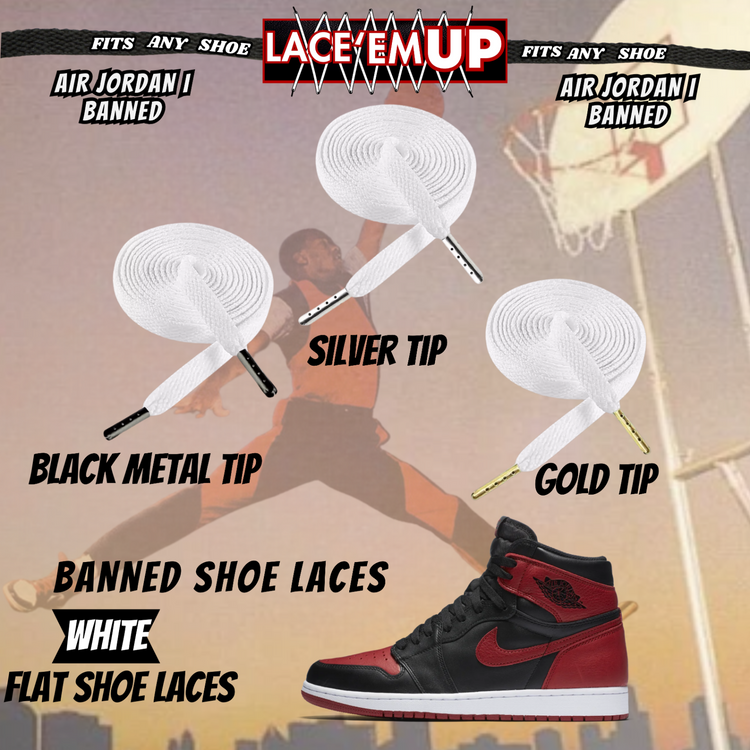 "Banned" Flat Shoe Laces replacement for jordan 1  OG BLACK TOE LACES