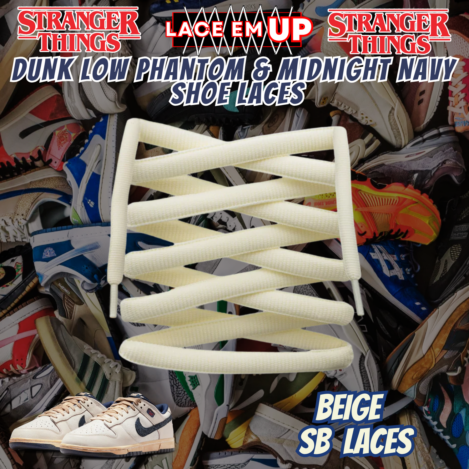 Dunk Low Phantom & Midnight navy Shoe Laces Spotted Splatter Cement replacement