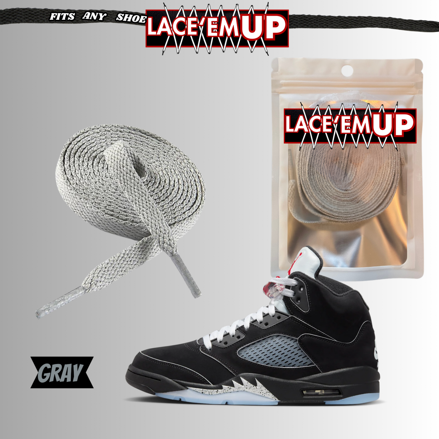 METALLICS 5'S Shoe Laces Cement replacement for jordan 5 reimagined metallic