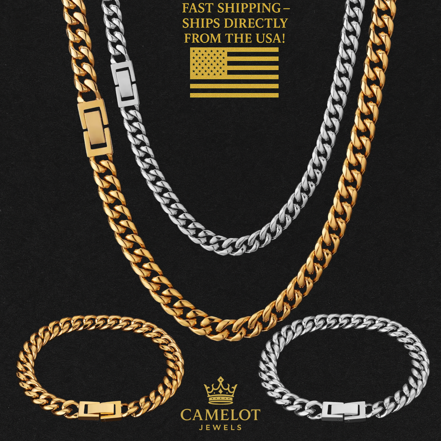 18K Gold Plated Stainless Steel Miami Cuban Curb Link Necklace Chain Men Women