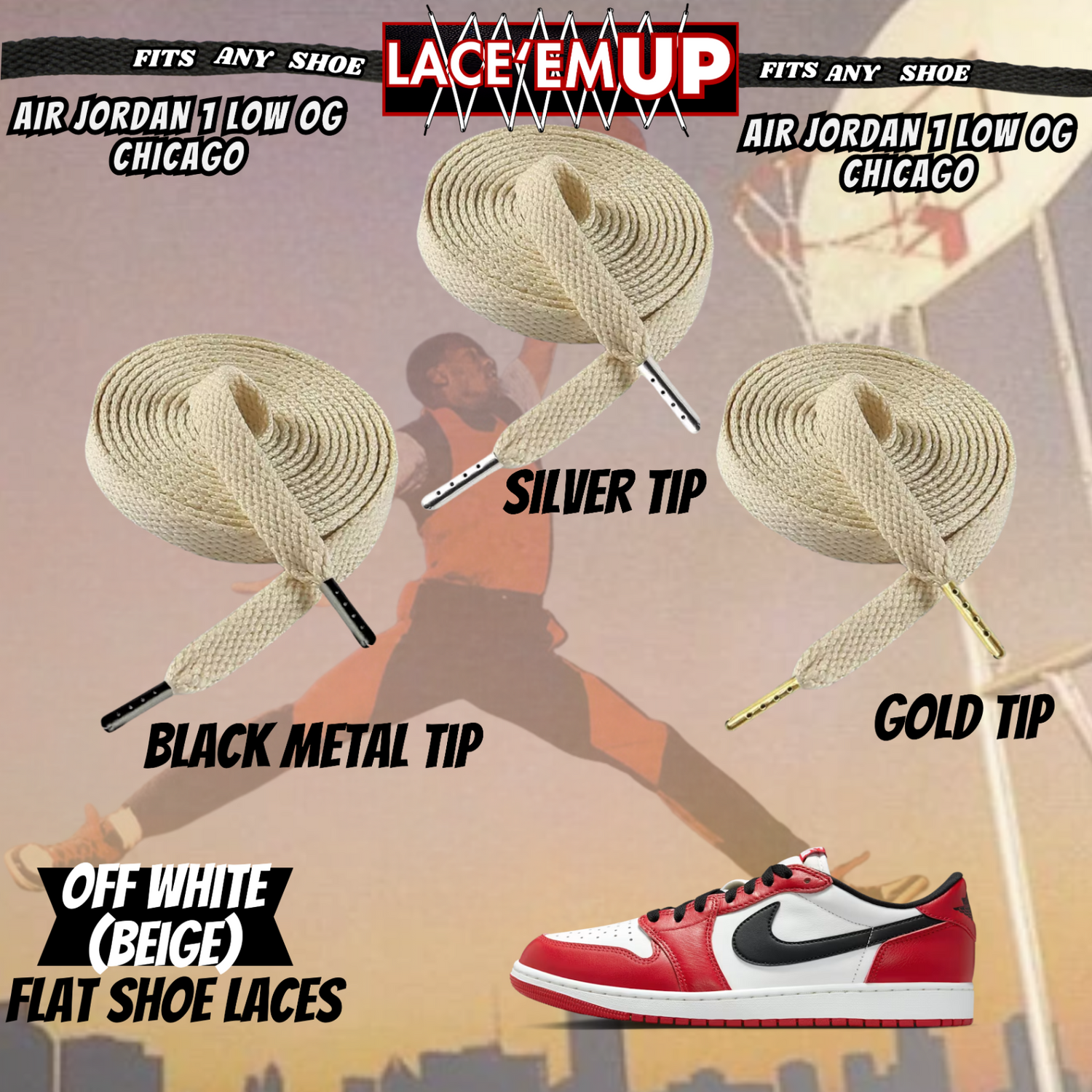 Retro 1 CHICAGO Shoe Laces Cement replacement for Retro 1  OG BLACK TOE