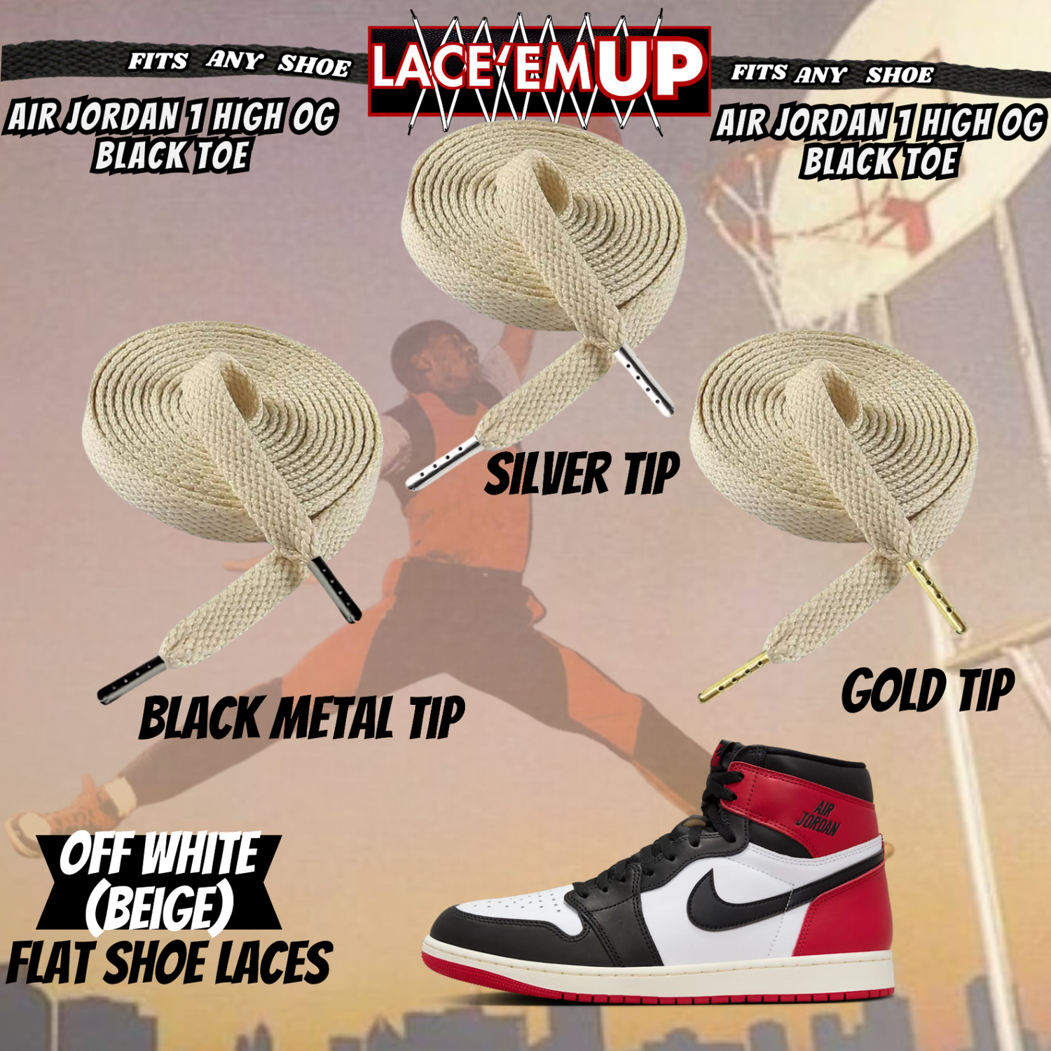 BLACK TOE Shoe Laces Cement replacement for jordan 1  OG BLACK TOE LACES