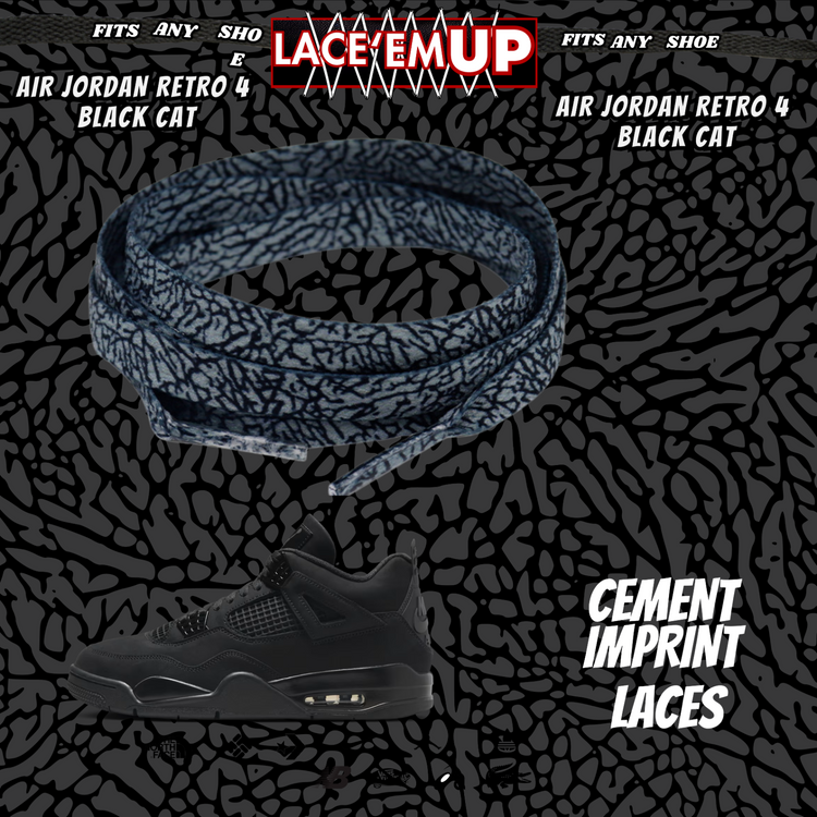 BLACK CAT Shoe Laces Spotted Splatter Cement replacement for jordan 4 black cats
