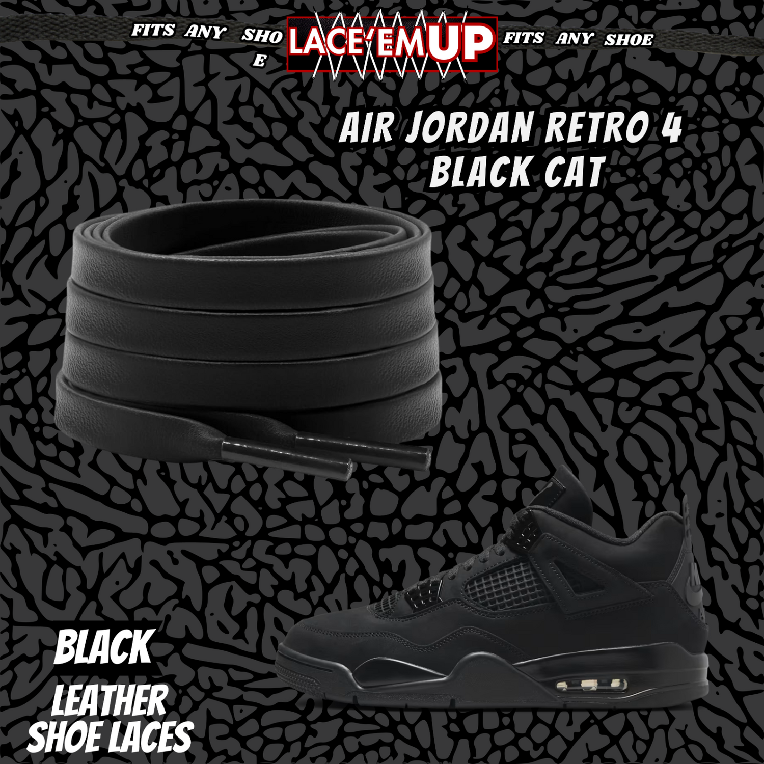 BLACK CAT Shoe Laces Spotted Splatter Cement replacement for jordan 4 black cats