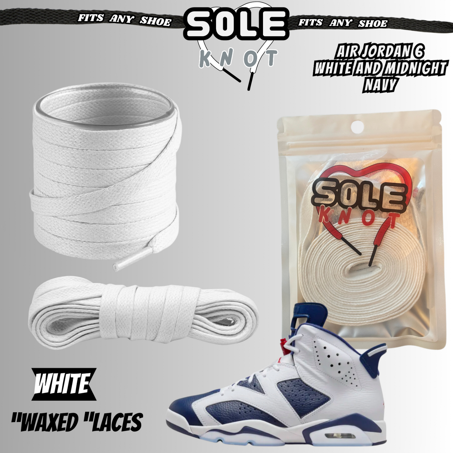 PREMIUM SHOE LACES TO MATCH AIR JORDAN 6 WHITE AND NAVY BLUE ,AJ CONVERSE