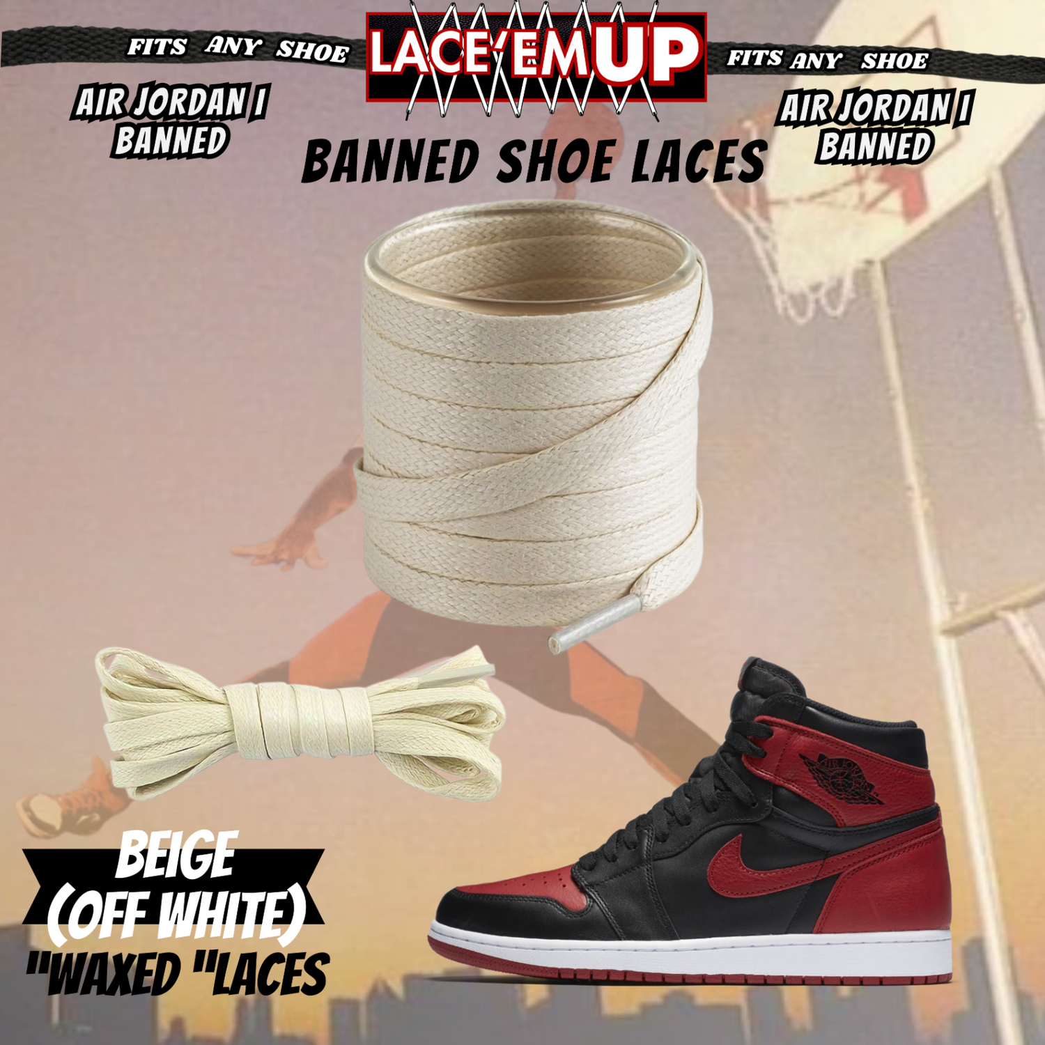 "Banned" Flat Shoe Laces replacement for jordan 1  OG BLACK TOE LACES