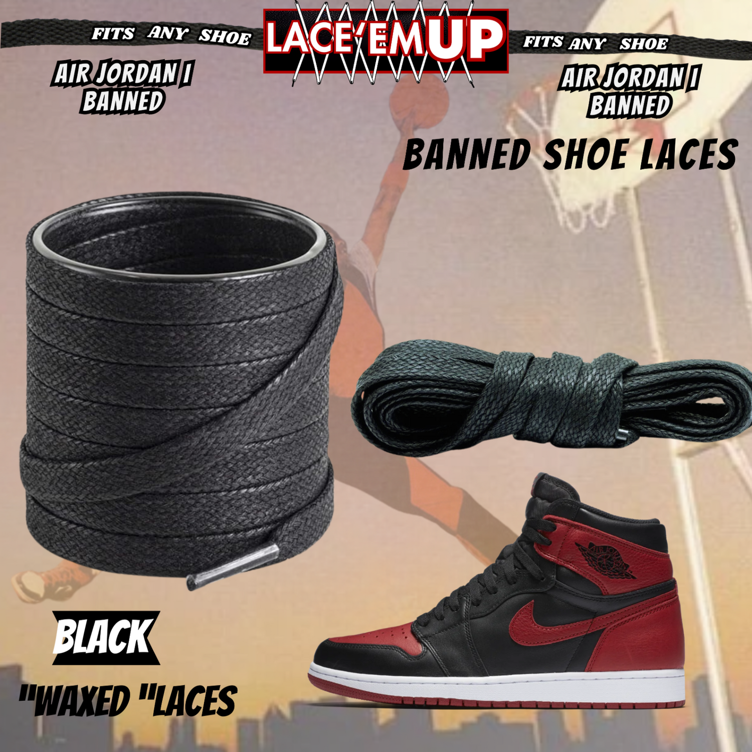 "Banned" Flat Shoe Laces replacement for jordan 1  OG BLACK TOE LACES