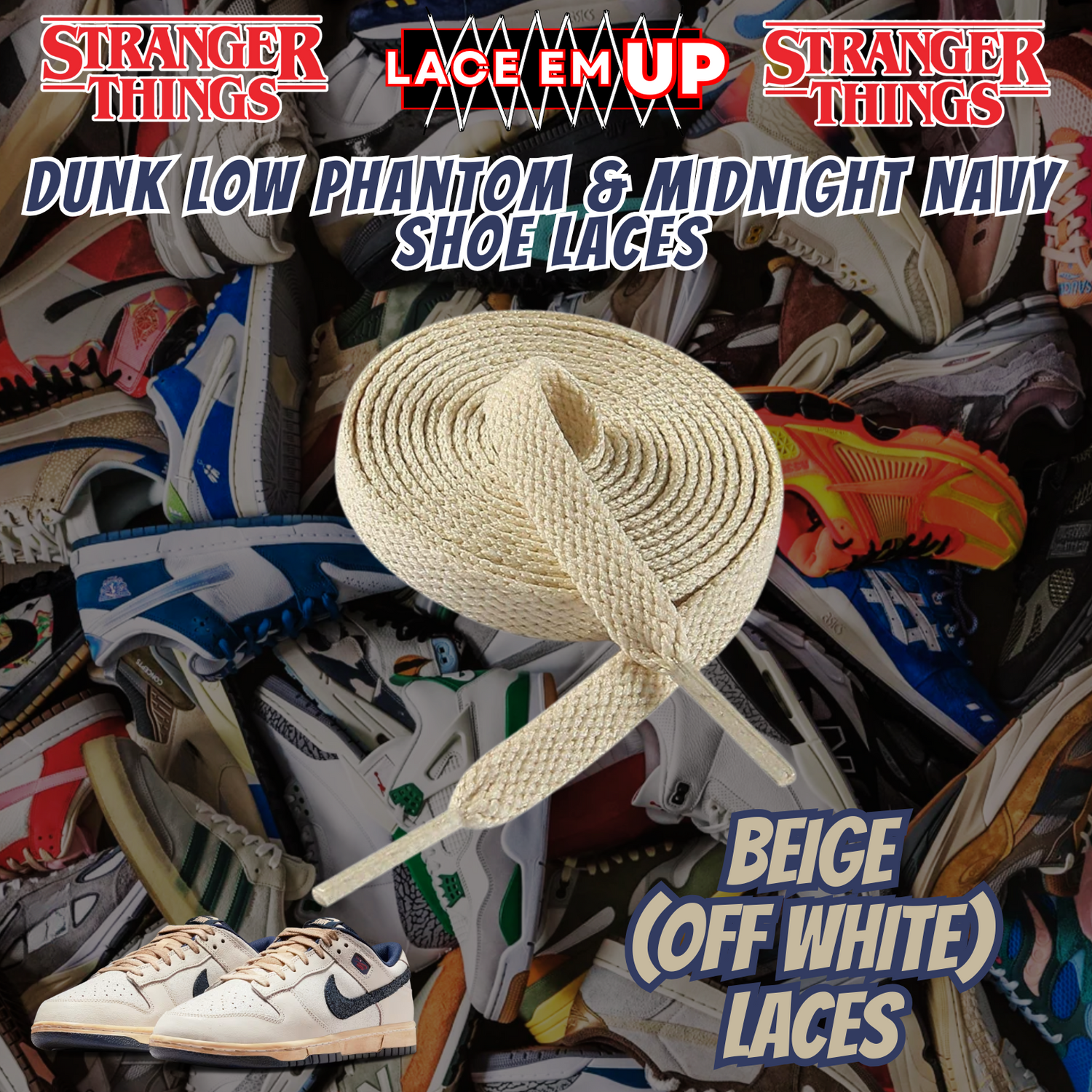Dunk Low Phantom & Midnight navy Shoe Laces Spotted Splatter Cement replacement