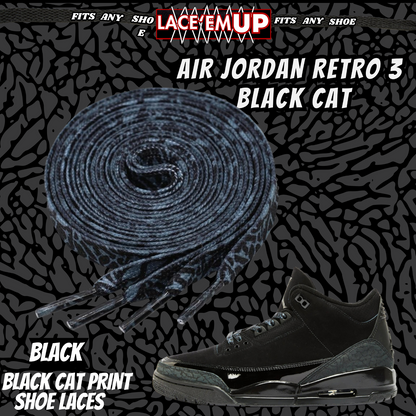 BLACK CAT Shoe Laces Spotted Splatter Cement replacement for jordan 3 black cats