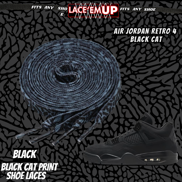 BLACK CAT Shoe Laces Spotted Splatter Cement replacement for jordan 4 black cats