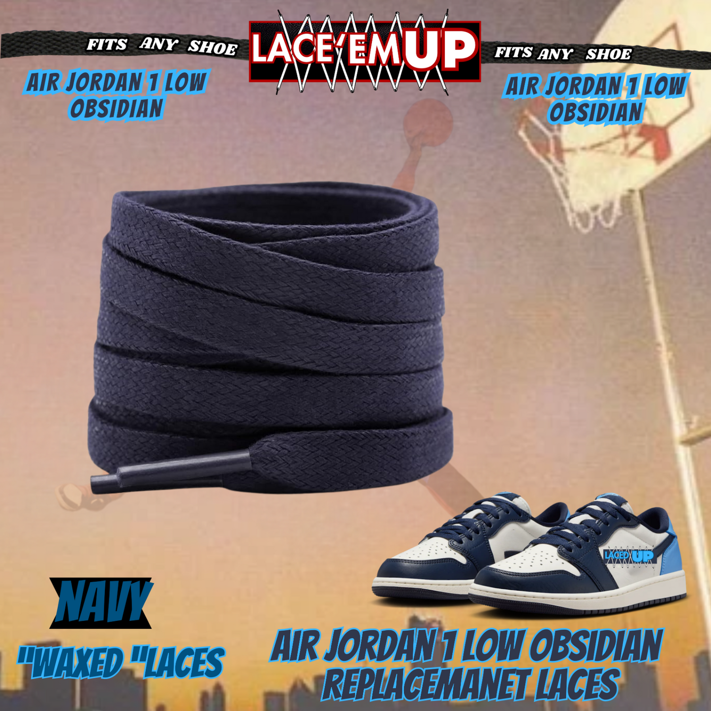 AJ 1 OBSIDIAN Shoe Laces replacement for jordan 1  OG, UNC LACES, NAVY BLUE LACE