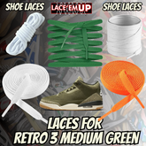 Retro 3 Medium Green Shoe Laces replacement, sneaker shoe laces. aj3,aj4,AJ12