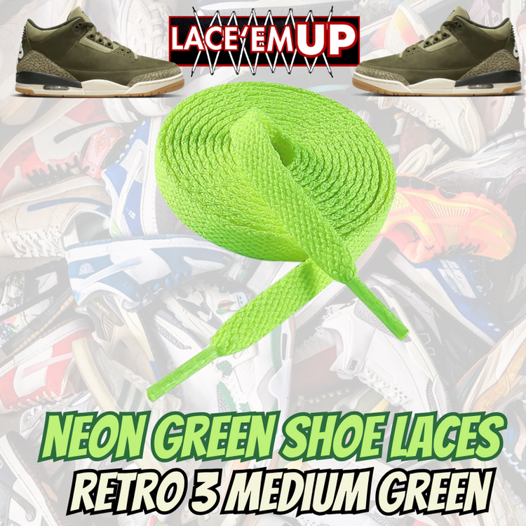 Retro 3 Medium Green Shoe Laces replacement, sneaker shoe laces. aj3,aj4,AJ12