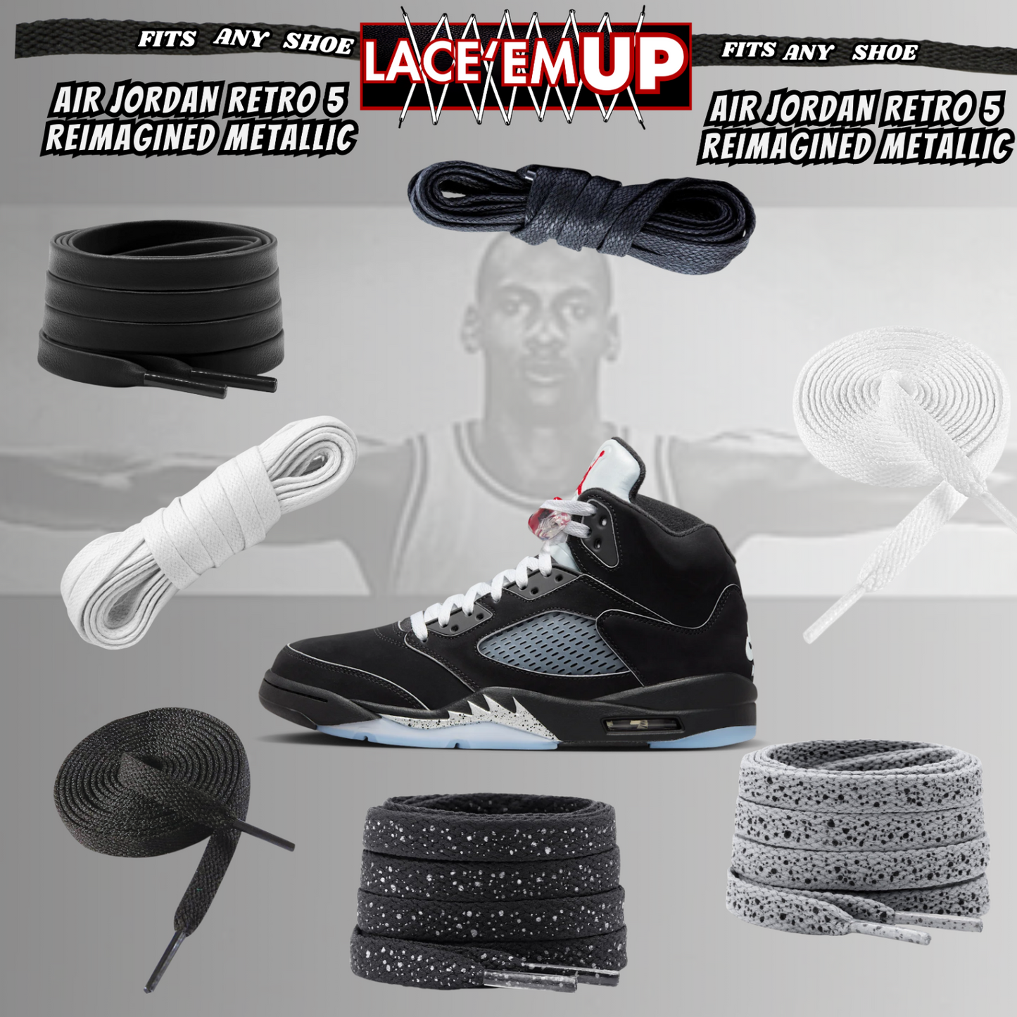 METALLICS 5'S Shoe Laces Cement replacement for jordan 5 reimagined metallic