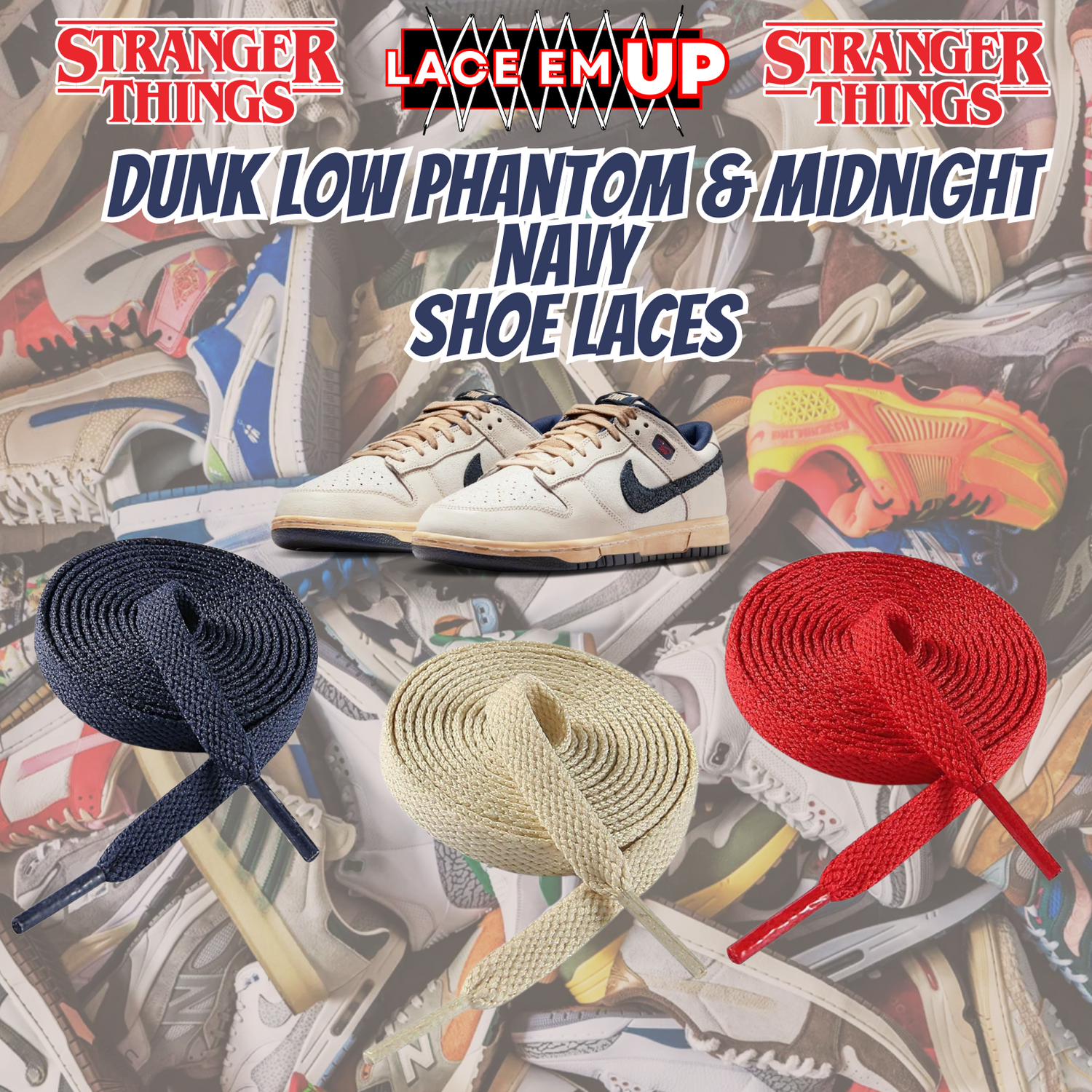 Dunk Low Phantom & Midnight navy Shoe Laces Spotted Splatter Cement replacement