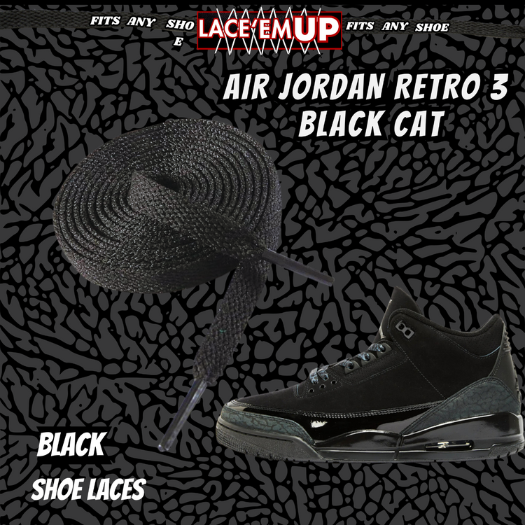 BLACK CAT Shoe Laces Spotted Splatter Cement replacement for jordan 3 black cats