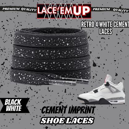 Retro 4 White Cement Shoe Laces Spotted Splatter Cement replacement