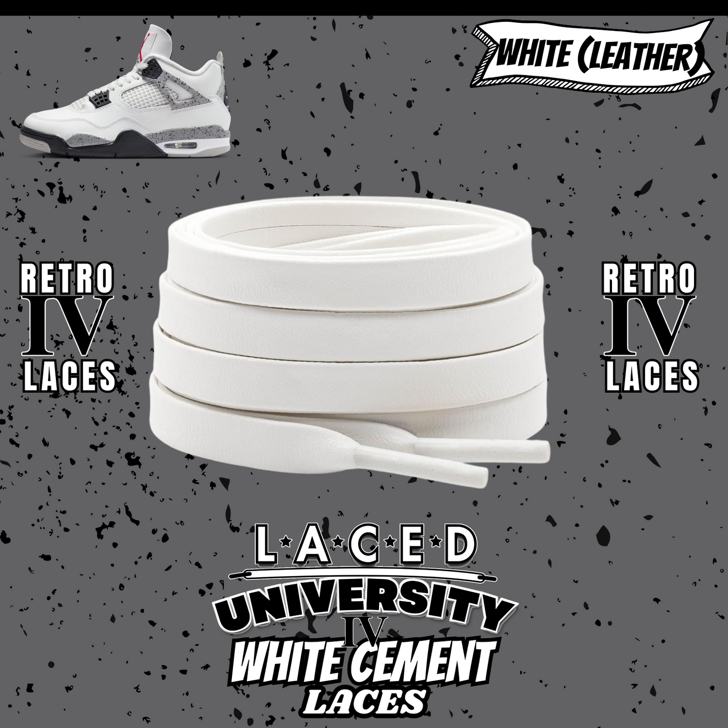 Retro 4 White Cement Laces Spotted Splatter Cement replacement-Retro 4 Shoe Lace