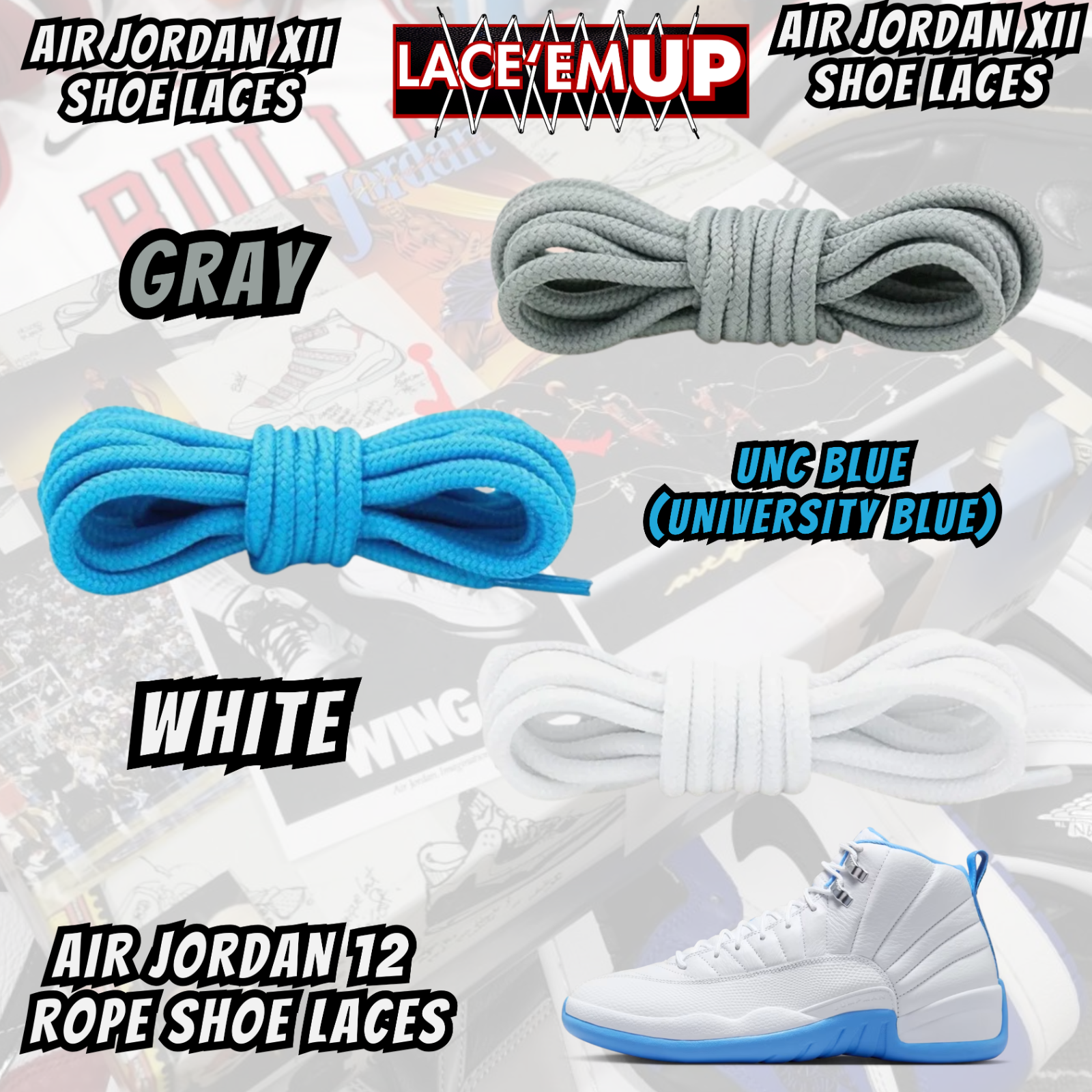 Retr 12 AJ12 Premium Replacement Rope Round Shoe Laces for Unc Melo Laces