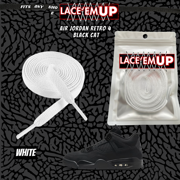 BLACK CAT Shoe Laces Spotted Splatter Cement replacement for jordan 4 black cats