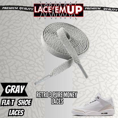 Retro 3 Pure Money Shoe Laces Spotted Splatter Cement replacement, Elephant lace