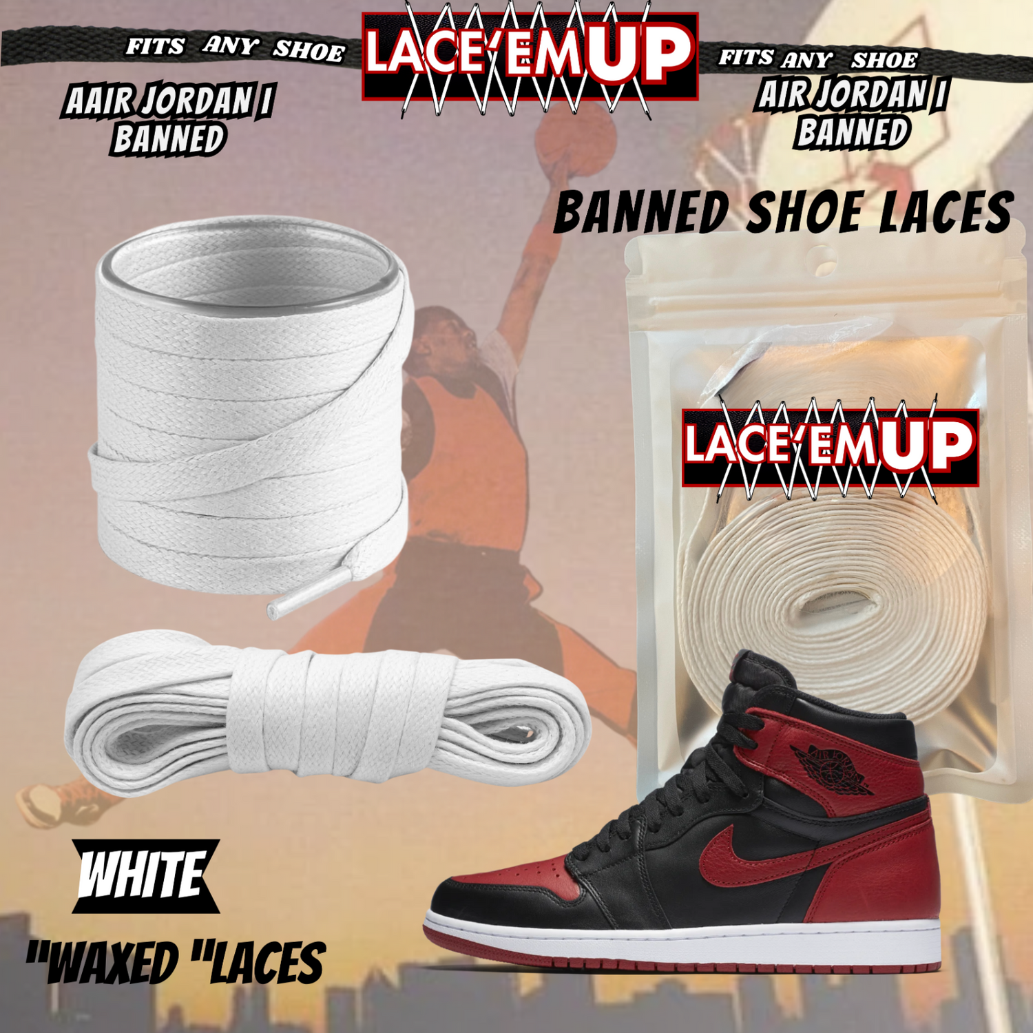 "Banned" Flat Shoe Laces replacement for jordan 1  OG BLACK TOE LACES